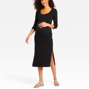 HATCH THE NINES BLACK RIBBED JERSEY DRESS